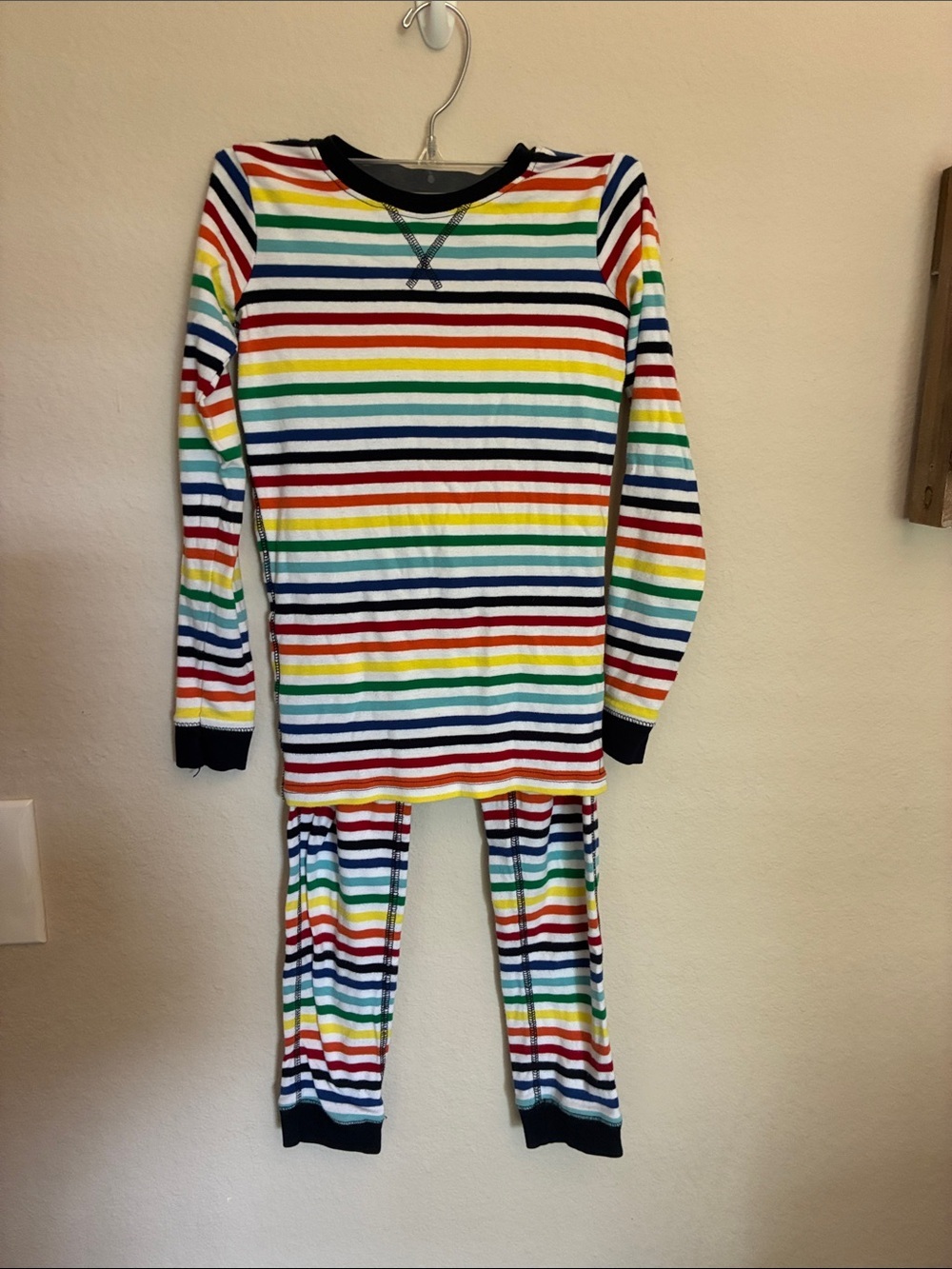 Kids Rainbow Stripe Long Sleeve Pajama Set - Primary size 10